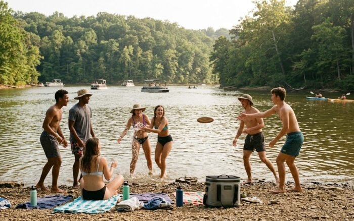 Summer water activities with friends near Monroe Lake, Indiana