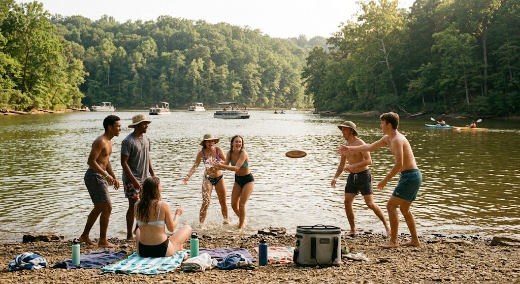 Summer water activities with friends near Monroe Lake, Indiana
